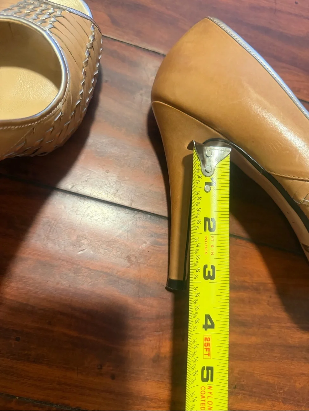 Cole Haan Woven Tan Peep-Toe High Heels - Picture 2 of 10